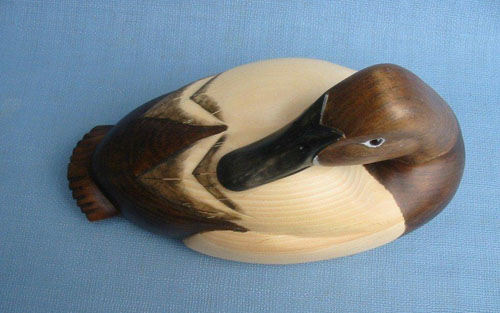 Wood Carving - Handcarved Canvasback Hen Preening Head Decoy